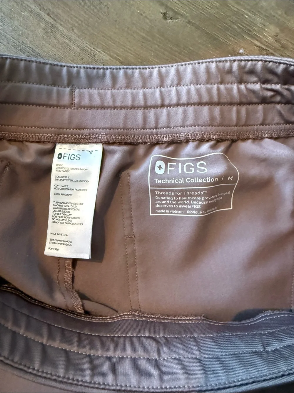 FIGS V-Neck Scrub Set tan with pink drawstring